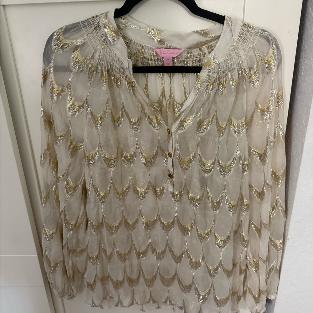 Elegant Gold and Cream Lily Pulitzer Top
